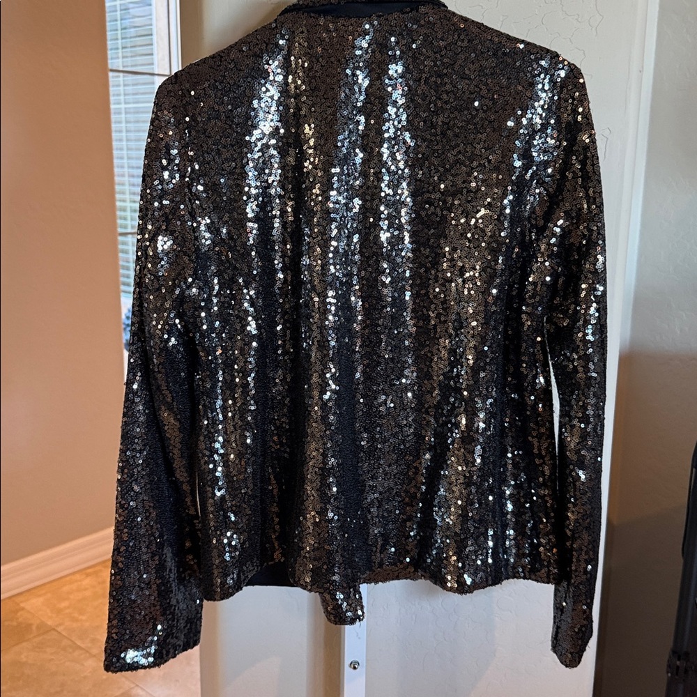 NWT COLLEEN LOPEZ SEQUIN BLACK MOTO JACKET WITH STRETCH AND POCKETS - Picture 6 of 10